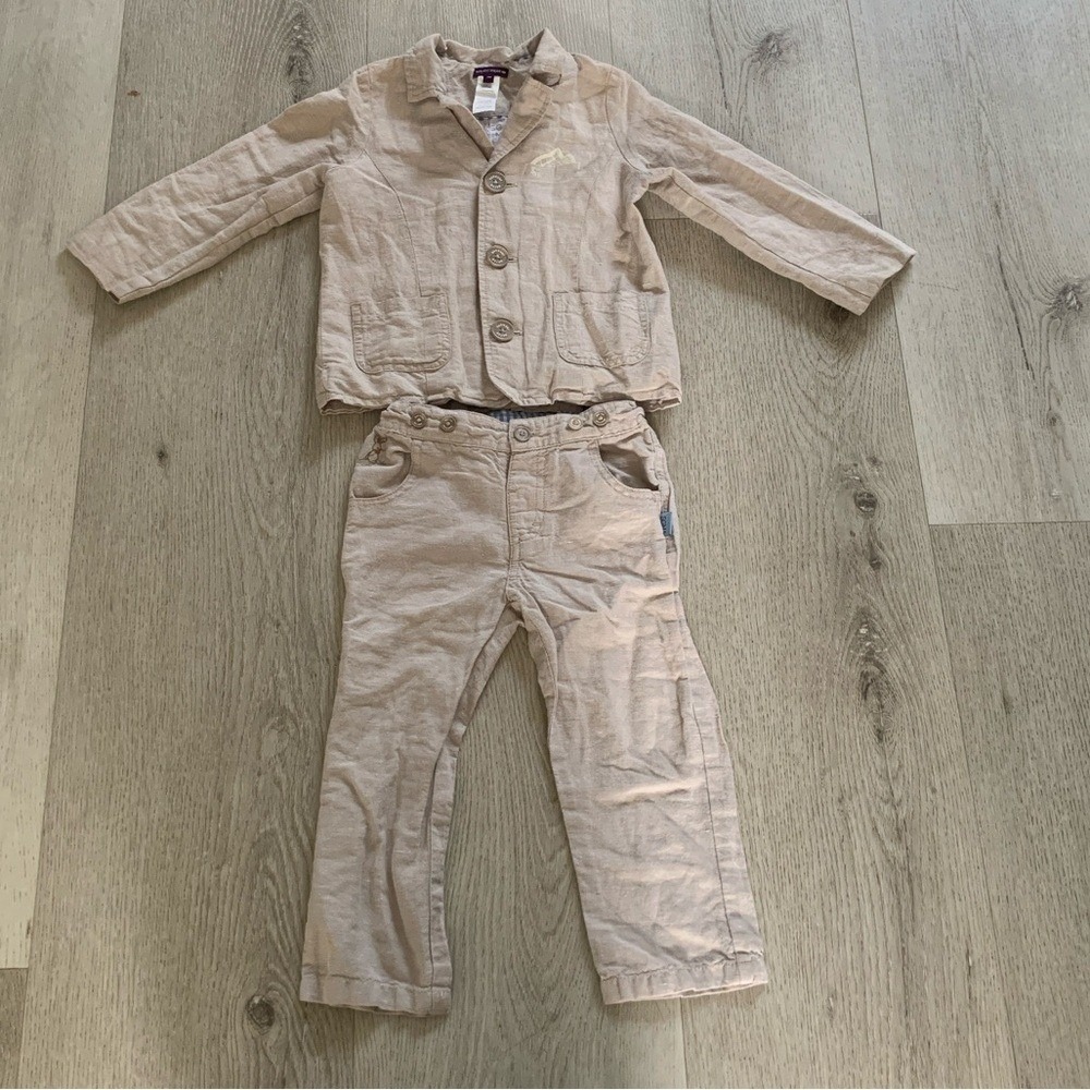 Sergent Major Toddler Boys Tan Linen Cotton Blazer and Pants Suit Set 24M